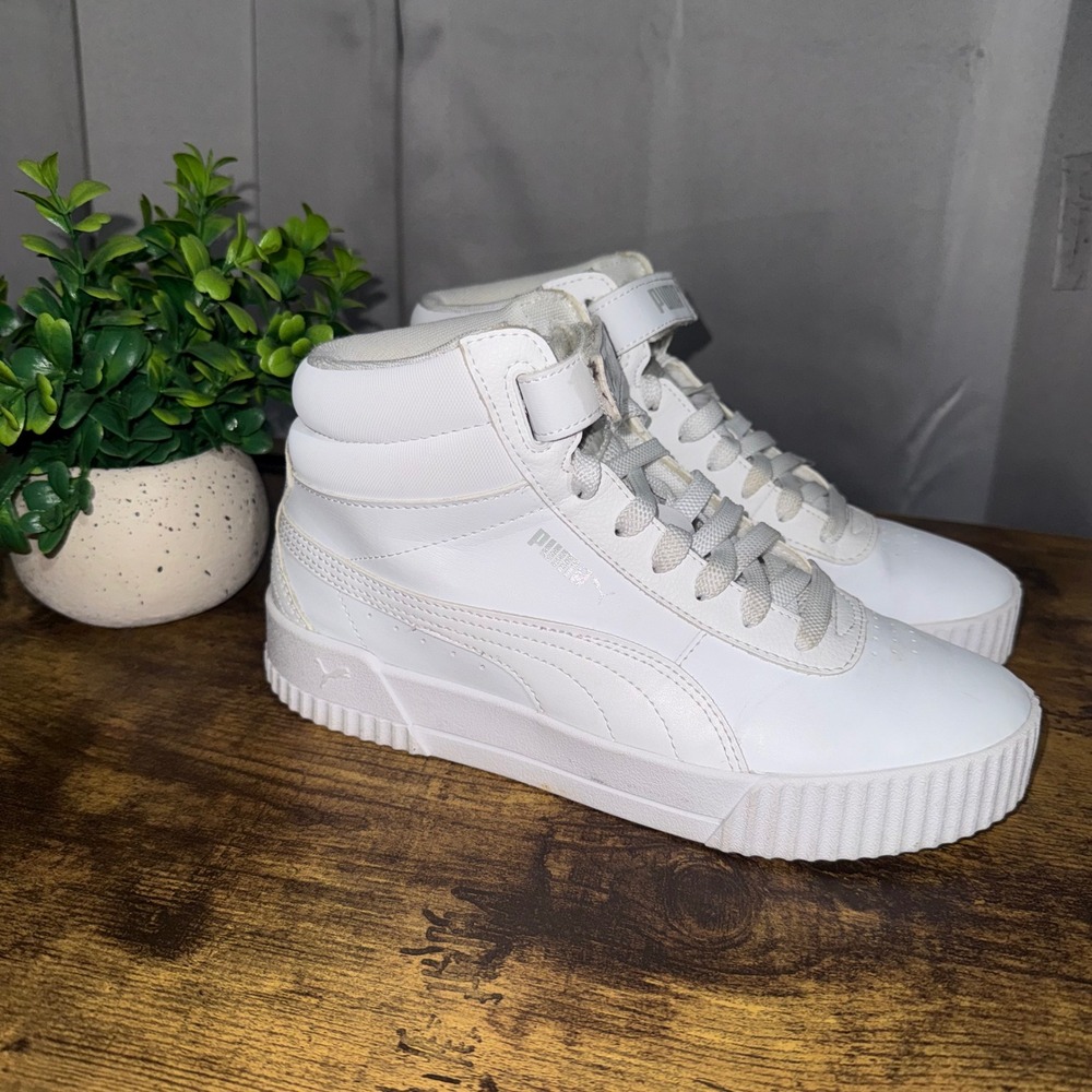 Puma Carina Mid White Sneakers Womens 7.5 Platform High Top Athletic Shoes